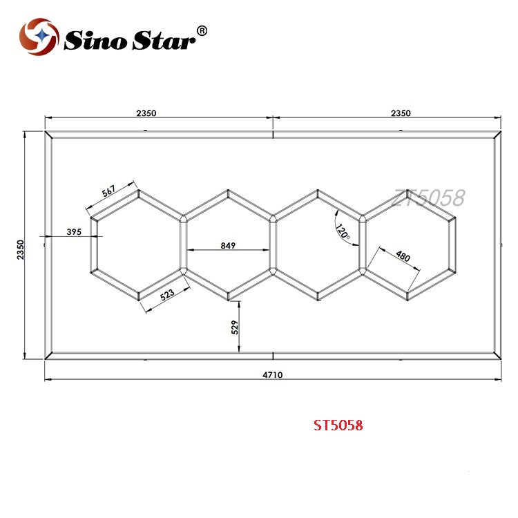 ST5058 2350mm*4710mm Hexagon Car Beauty Salon Detailing Led Light